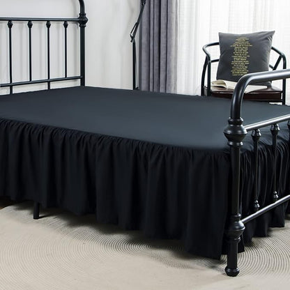 Bed Skirt Twin Size Ruffled Bed Skirt with Split Corners, 14 Inch Drop Dust Ruffle Bed Skirts with Platform, Black
