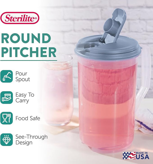 Sterilite 2 Quart Clear Round Plastic Pitcher, Dishwasher Proof - Image 2