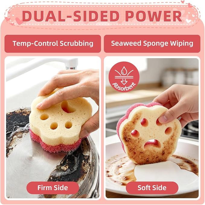 4pcs Scrub Sponges, Dual-Sided Temperature-Controlled Dish Sponges, Scratch-Free - Image 2