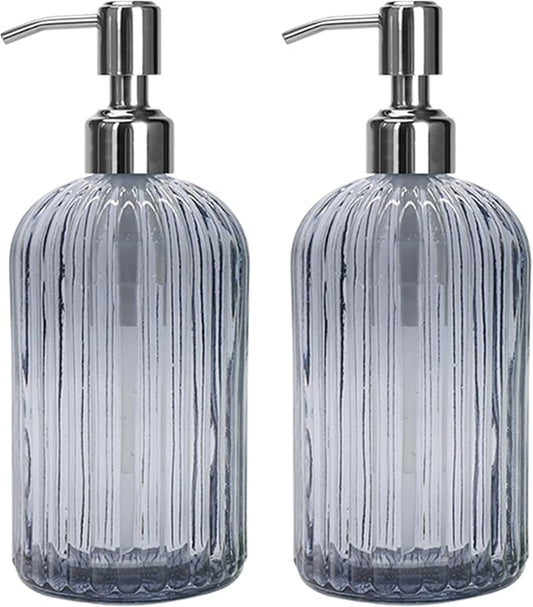 Grey Glass Soap Dispenser 18 oz, 2 Pack Hand Dish Soap Dispensers Bathroom by Tobeautyyourlife