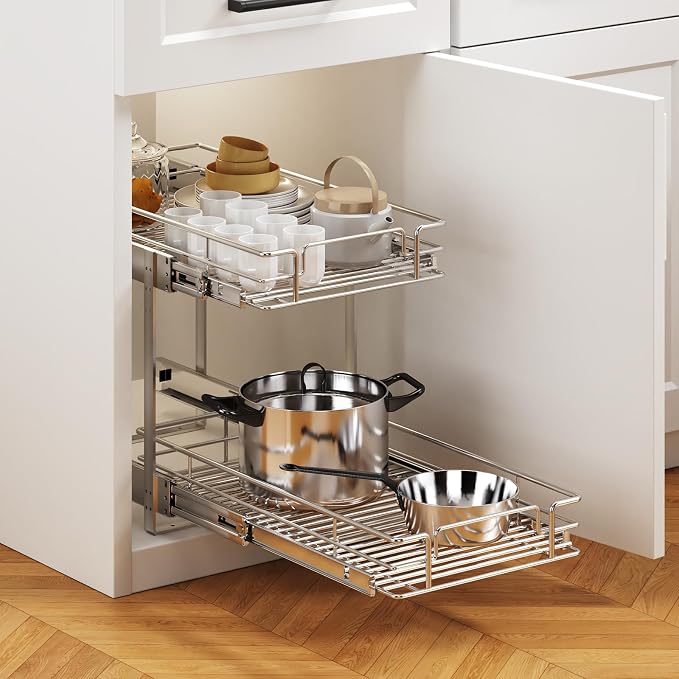 2 Tier Individual Pull Out Cabinet Organizer 10½" W x 21½" D, Heavy Duty - Image 5