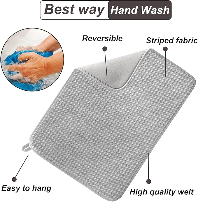2 Pack Large Dish Drying Mat for Kitchen Counter, 24*17 inch Microfiber - Image 3
