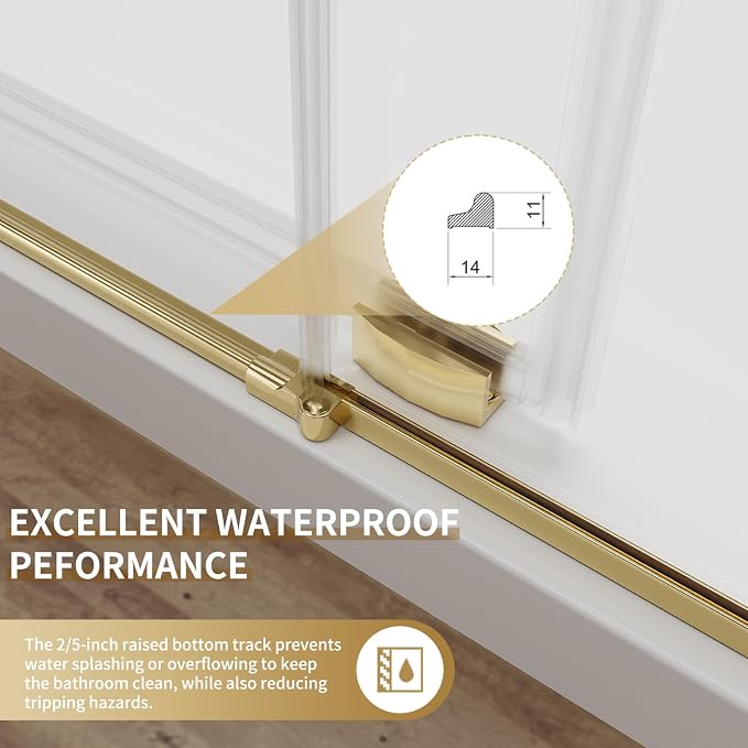56-60" W x 74" H Frameless Sliding Shower Door, 5/16" Clear Tempered Glass - Image 5