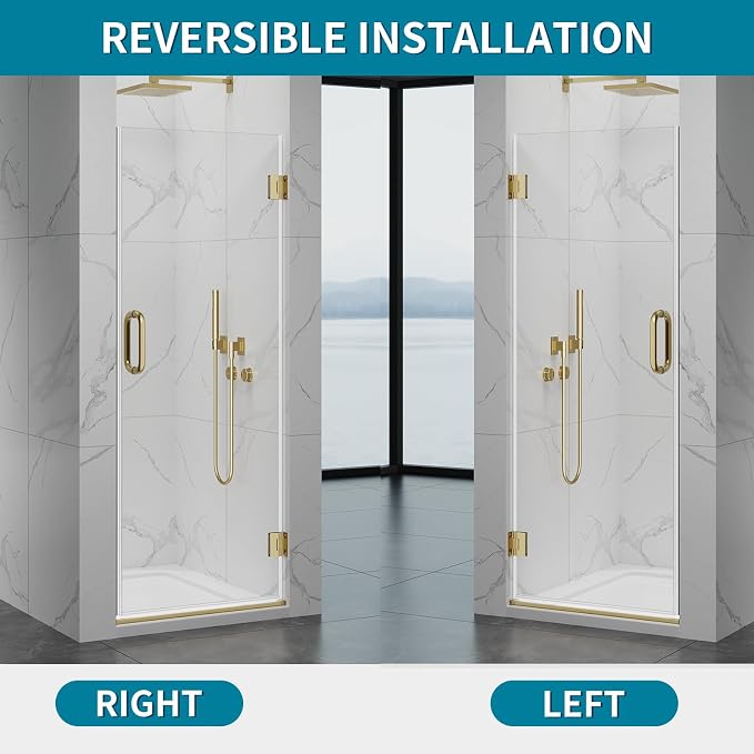 Framelss Hinged Shower Door, 3/8" Tempered Glass - Image 6