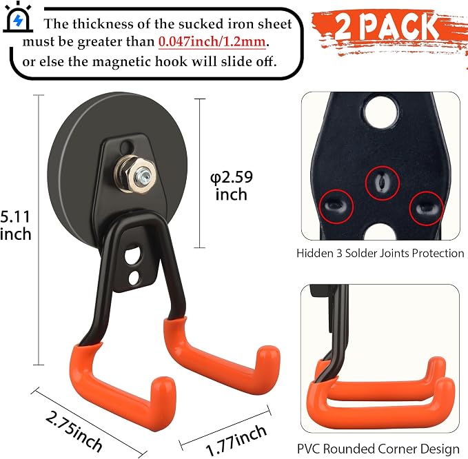 ULIBERMAGNET New Upgraded Heavy Duty Magnetic Garage Hooks, 2 Pack Strong Large - Image 2