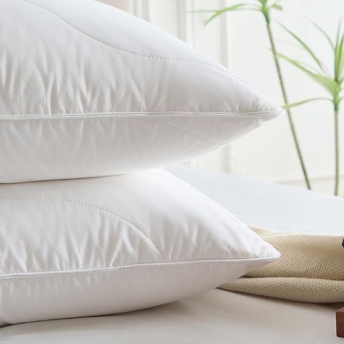 Three Geese White Goose Feather Down Pillows Queen Size Set of 1-100% Cotton, Medium Firm,Soft Support