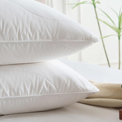 Three Geese White Goose Feather Down Pillows Queen Size Set of 1-100% Cotton, Medium Firm,Soft Support