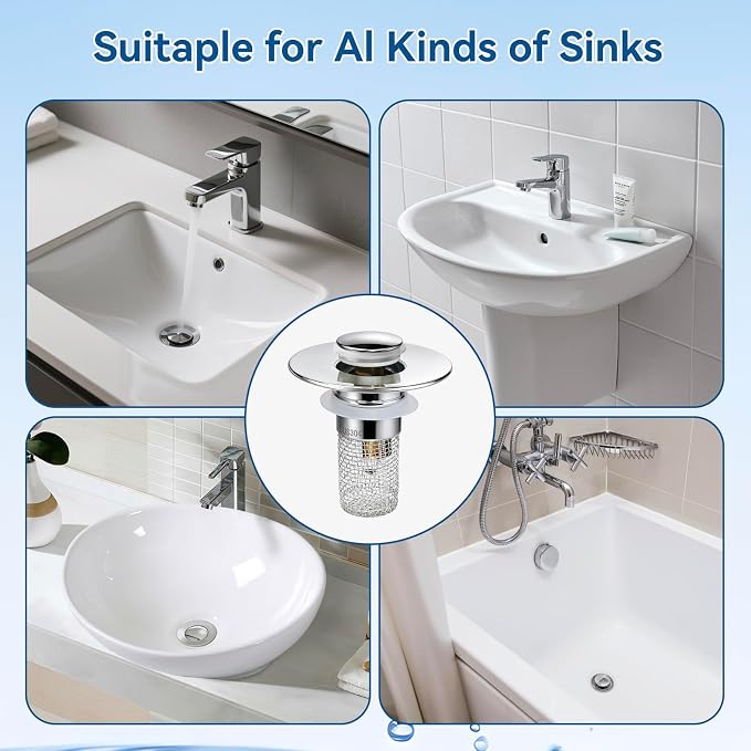 Universal Bathroom Sink Stopper & Hair Catcher, Stainless Steel Drain Filter - Image 7
