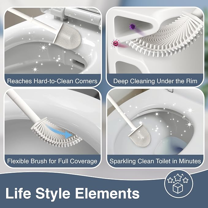 3 Pack Silicone Toilet Brushes & Holders– Includes 3 Crevice Brushes - Image 3