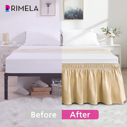 RIMELA Beige Bed Skirt King Size 18 Inch Drop, Wrap Around Elastic Bedskirt, Dust Ruffle for Adjustable Bed Base Machine Washable Easy to Install Bed Skirts
