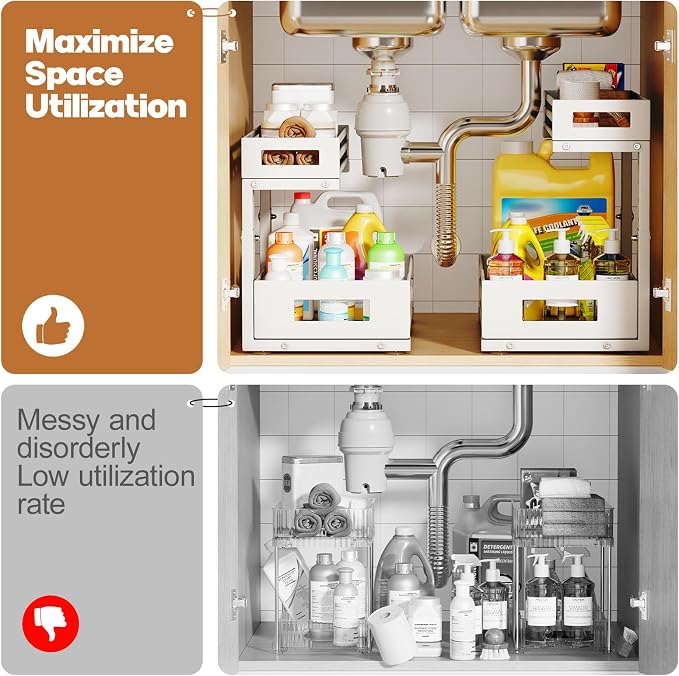 1-Pack Under Sink Organizers and Storage, 2-Tier L Shape Pull Out Cabinet - Image 7