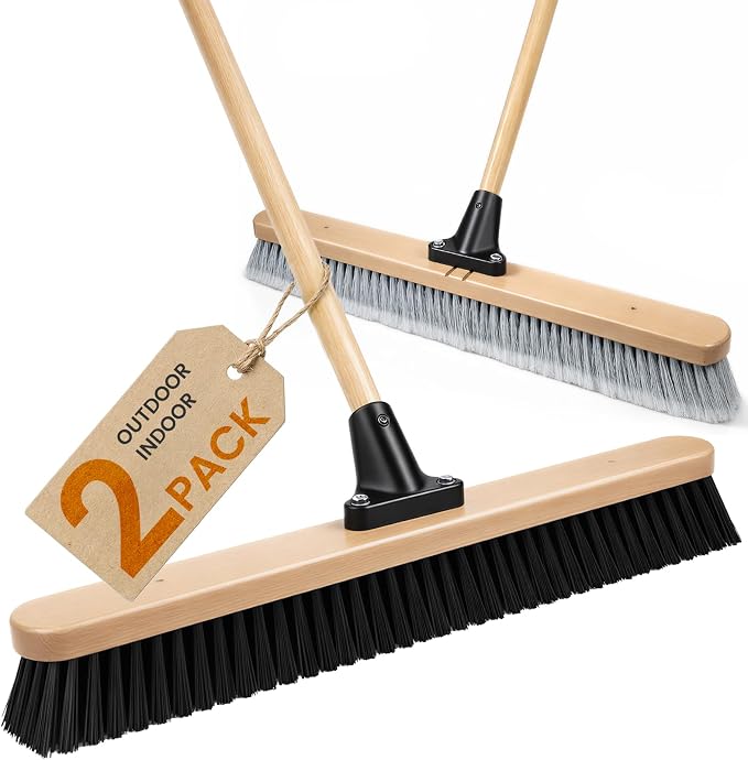 24-Inch Push Broom Set for Indoor & Outdoor Cleaning, Heavy Duty Sweeping Brooms by ShowNow
