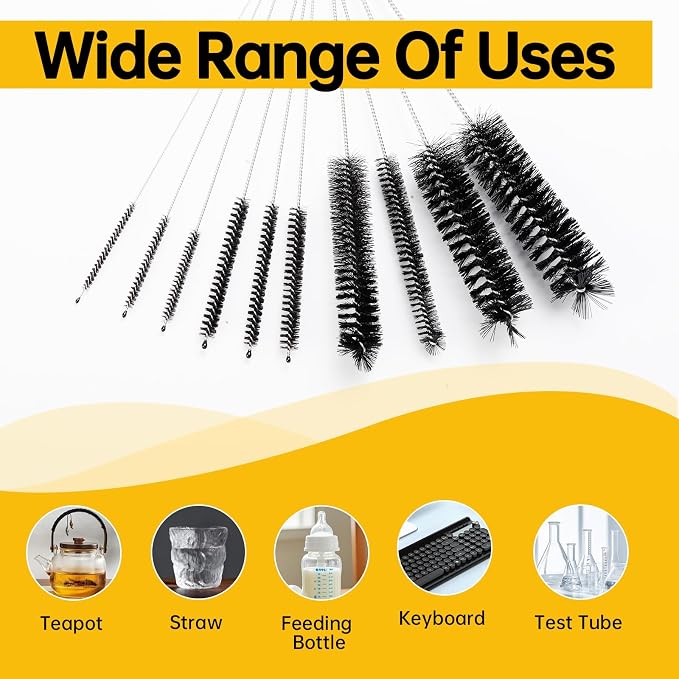 10-Pack Straw Cleaner Brush Set, 8.3" Long Nylon Tube Brushes - Image 4