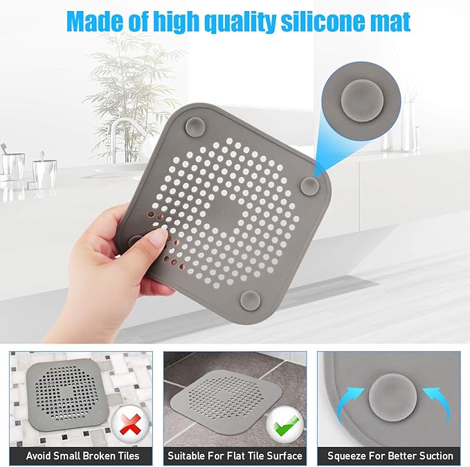 Square Drain Cover for Shower 5.7-inch TPR Drain Hair Catcher Flat Silicone - Image 3