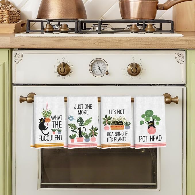 Hanamiya Na 4 Pcs Funny Cat Kitchen Towels, Plant Lover Gifts - Image 4