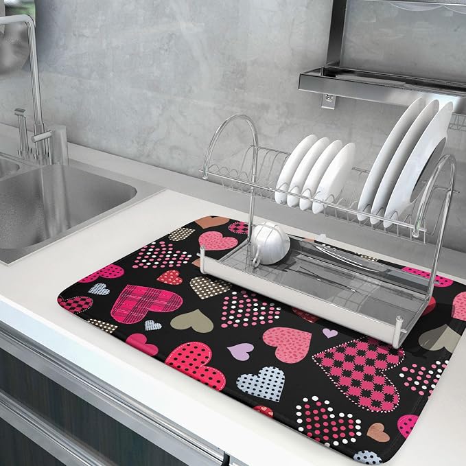Happy Valentine's Day Black Dish Drying Mat - Image 5