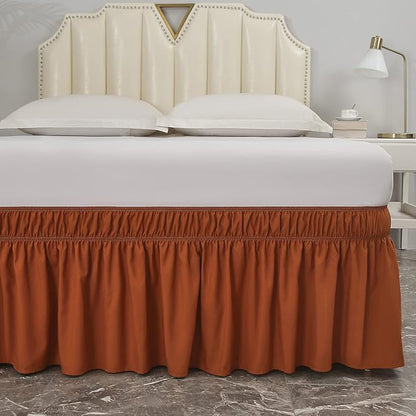 MEILA Wrap Around Bed Skirt Three Fabric Sides Elastic Dust Ruffled 18 Inch Tailored Drop,Easy to Install Fade Resistant-Caramel, Queen/King