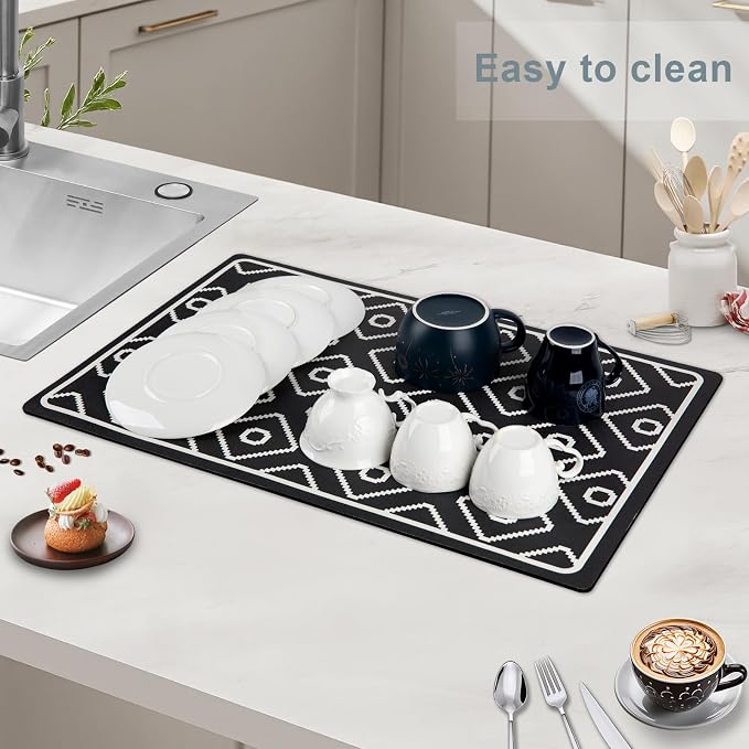 SUEH DESIGN Dish Drying Mat, Absorbent Coffee Mat 23.6 x 15.7 in Quick Dry - Image 4
