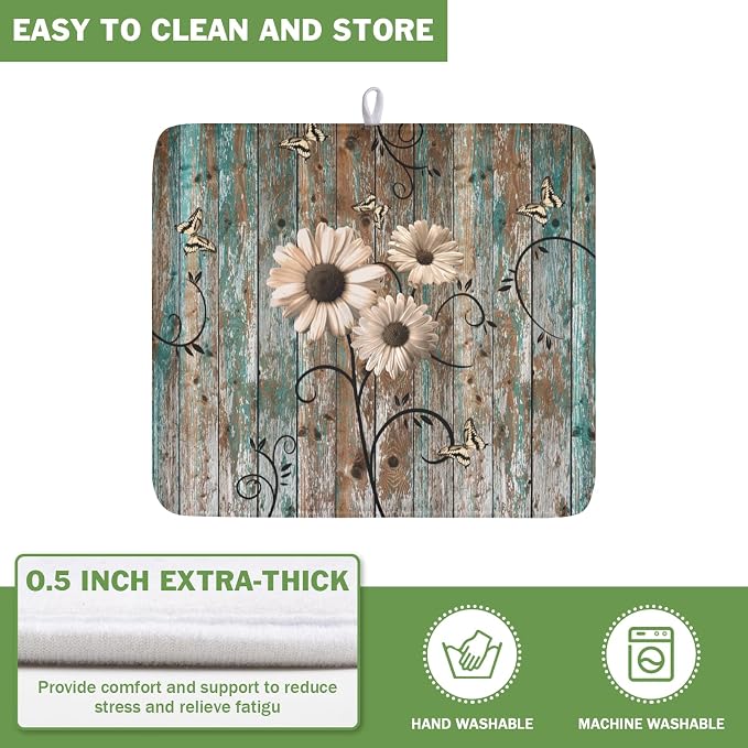 Spring Daisy Dish Drying Mat for Kitchen Counter 16 x 18 Inch Vintage Farmhouse - Image 5