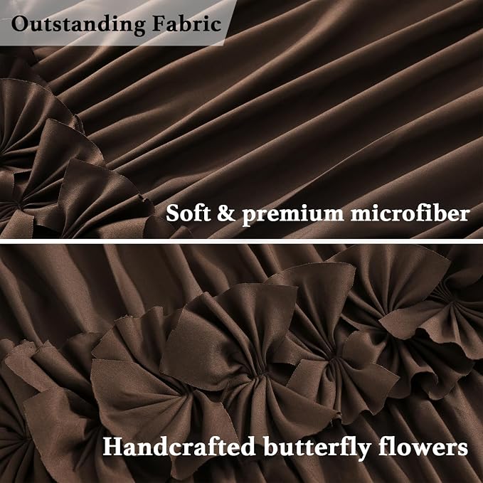 Chocolate Ruffle Shower Curtain, Vintage Handcrafted Bow Tie Bath Curtain - Image 5