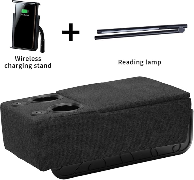 Removable Sofa Armrest with Cup Holder, PU Leather Multifunctional Couch Caddy Storage Arm Rest with Power Wireless Charging Stand & LED Reading Light for Sofa Middle Seat Adjustable