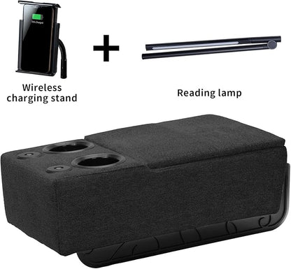 Removable Sofa Armrest with Cup Holder, PU Leather Multifunctional Couch Caddy Storage Arm Rest with Power Wireless Charging Stand & LED Reading Light for Sofa Middle Seat Adjustable