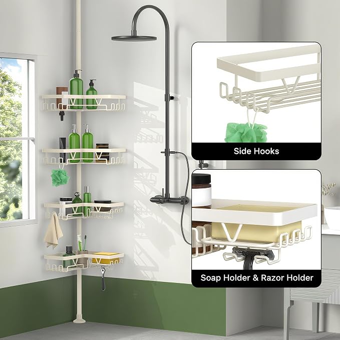 KEGII Shower Corner Caddy Tension Pole, Rustproof Corner Bathroom Organizer - Image 2