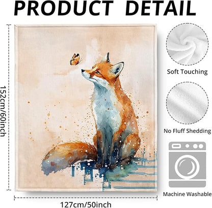 Fox Blanket, Fox Throw Blanket, Rustic Wild Animal Throw Blankets for Kids Nursery Room Bedroom Home Couch Bed Decor, 50x60 Inch