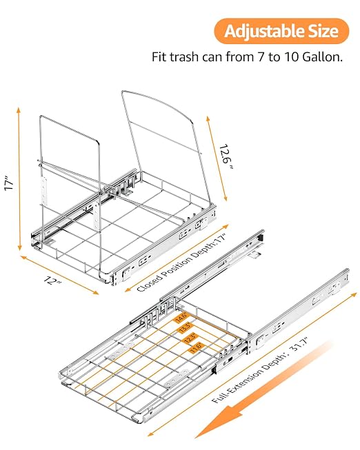 Pull Out Trash Can Under Cabinet, 7-13Gal Cabinet Trash Can Pull Out Kit - Image 6