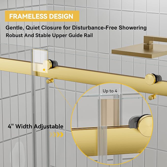 56"-60" W x 75" H Frameless Shower Door, Double Sliding Shower Door, 5/16" - Image 3