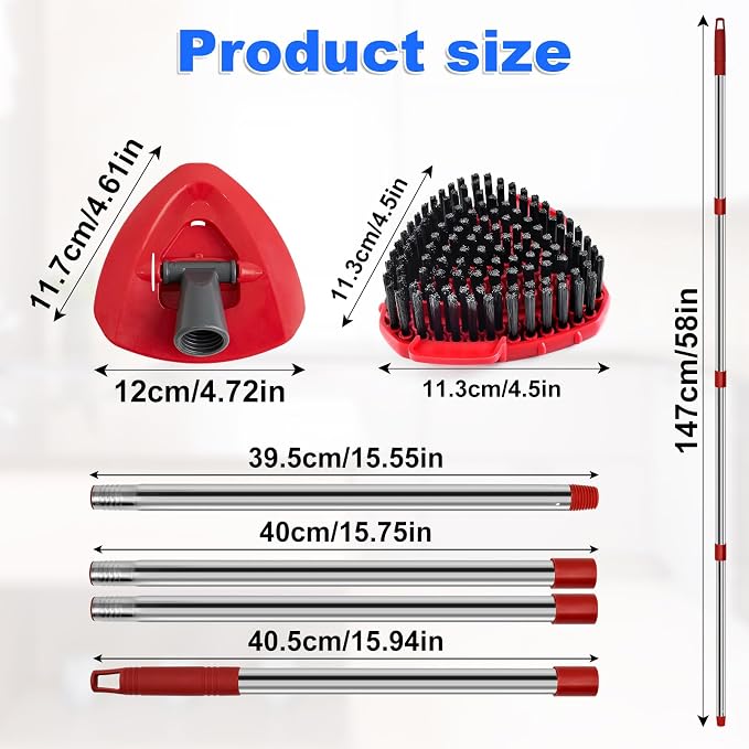 4-Section Stainless Steel Spin Mop Handles, Mop Base & Upgrade Scrub Brush Combo - Image 3