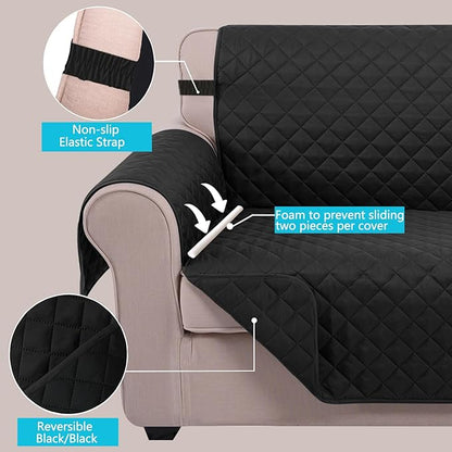 U-NICE HOME Recliner Chair Covers Reversible Chair Cover Pet Covers for Dogs with Elastic Straps Water Resistant Diamond Quilted (28''Recliner Oversized, Black/Black)