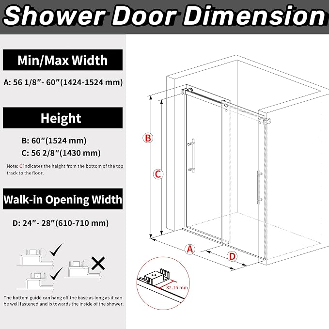 Sunrosa Frameless Double Sliding Tub Shower Door 60" W x 60" H, 5/16" Thick - Image 6
