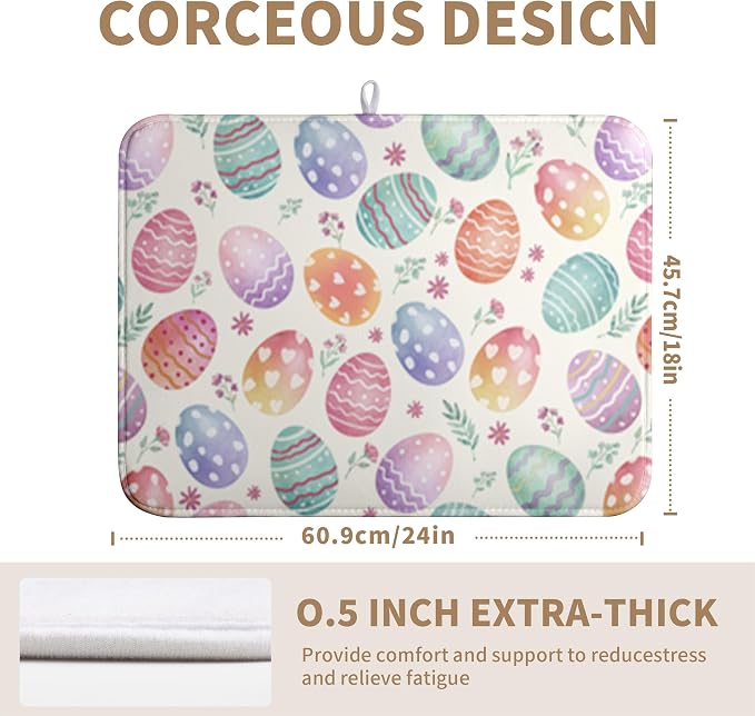 Easter Dish Drying Mat for Kitchen Counter Easter Spring Colorful Eggs Floral - Image 2