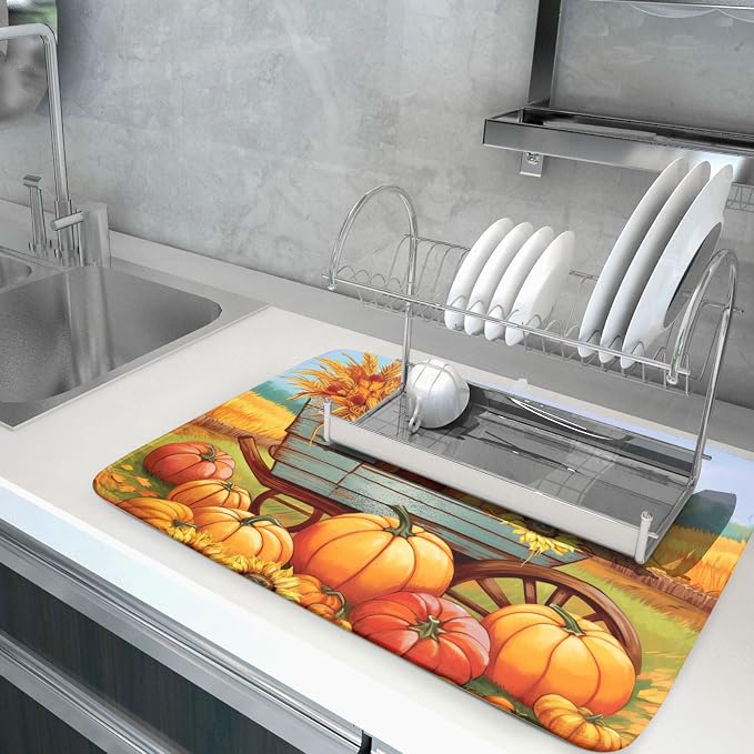 Thanksgiving Autumn Harvest Pumpkin Dish Drying Mat - Image 5