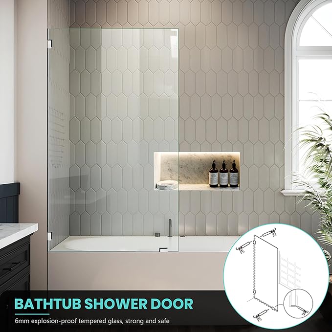 34" W x 58" H Frameless Single Fixed Bath Panel, Fixed Bathtub Screen - Image 6