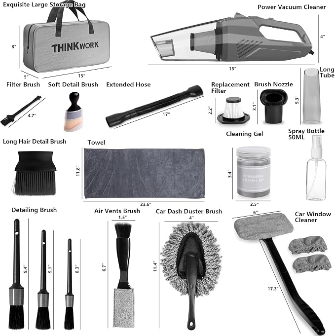 THINKWORK Car Cleaning Kit, Car Vacuum Kit, Including 7Pcs Detailing Brush Set - Image 7