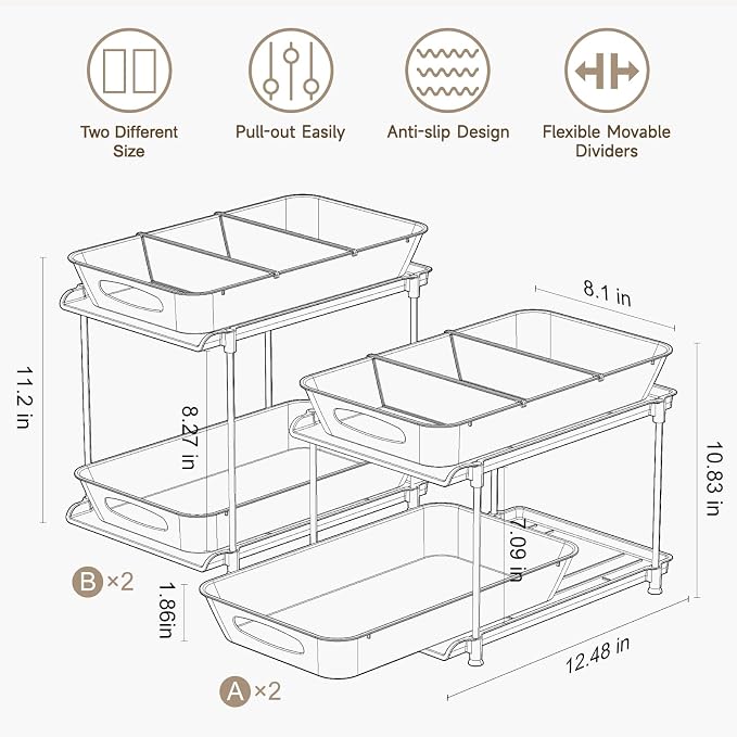 Under Sink Organizer, Bathroom Organizers and Storage, 2 Tier Multi-Use Pull - Image 2