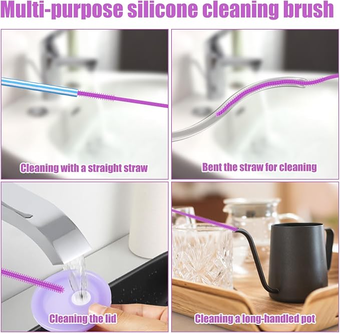 3pcs Silicone Straw Cleaner Brush Set, Reusable Extra Long Drinking Straw - Image 3