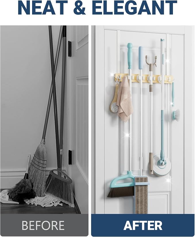 Lorbro Broom Holder Door Mount, Over the Door Broom and Mop Holder - Image 4