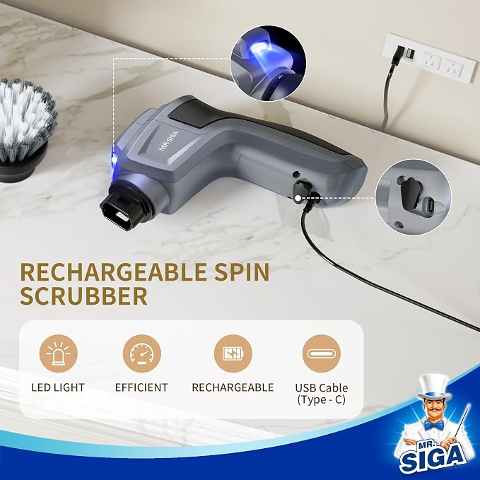 MR.SIGA Electric Spin Scrubber for Kitchen and Bathroom Cleaning, Waterproof - Image 7