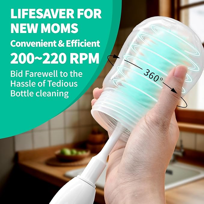 Electric Bottle Brush Cleaner New Upgrade, Portable Electric Baby Bottle Brush - Image 3