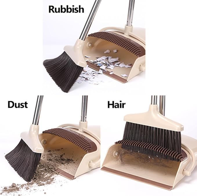 Broom and Dustpan Set, Long Handle Stand Up Broom and Dust Pan Combo, - Image 7