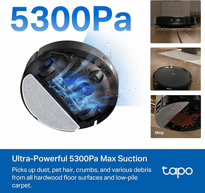 Tapo Ultra-Slim LiDAR Smart Navigation Robot Vacuum and Mop, 5300Pa Max - Image 2