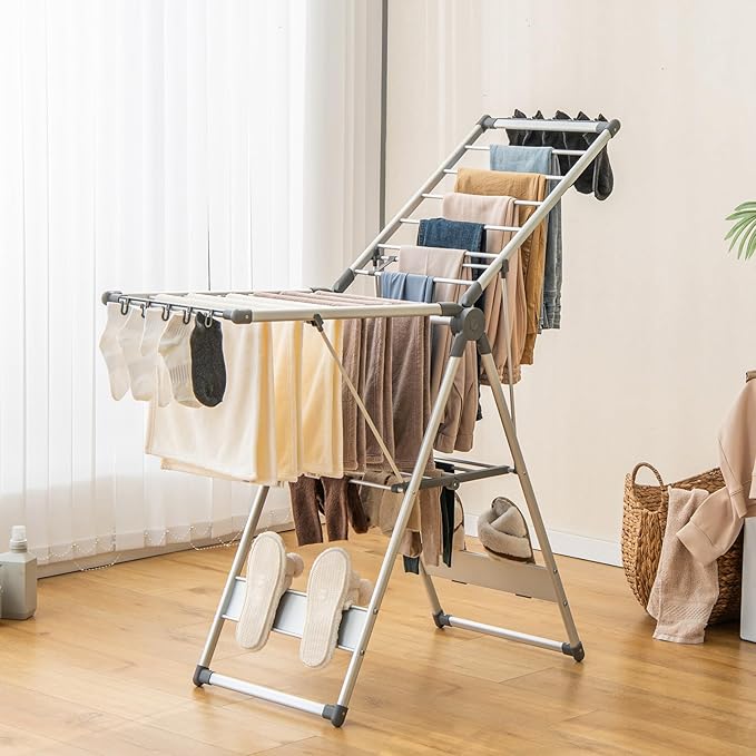 Giantex Clothes Drying Rack, 2-Layer Aluminum Foldable Laundry Drying Rack - Image 2