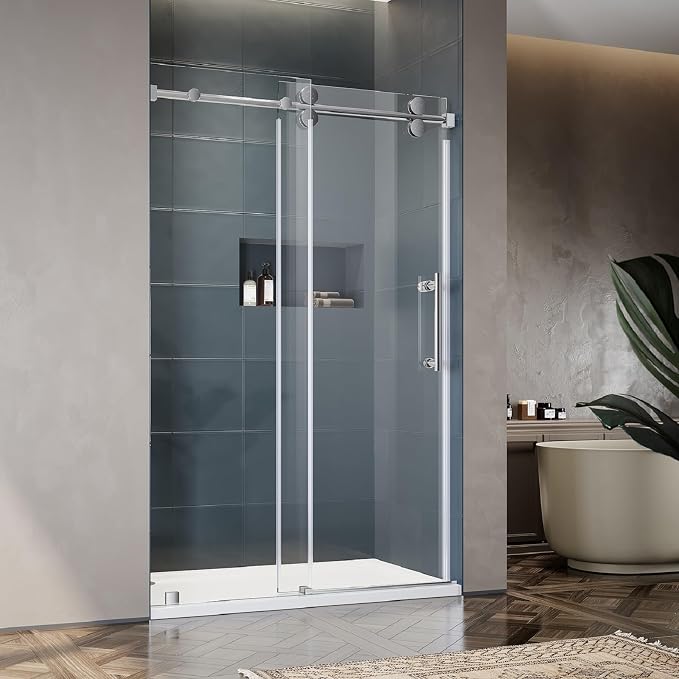 46-49 Inch x 80 Inch Sliding Frameless Shower Door, 3/8" Tempered Glass by UNIKOOSHOWERDOOR