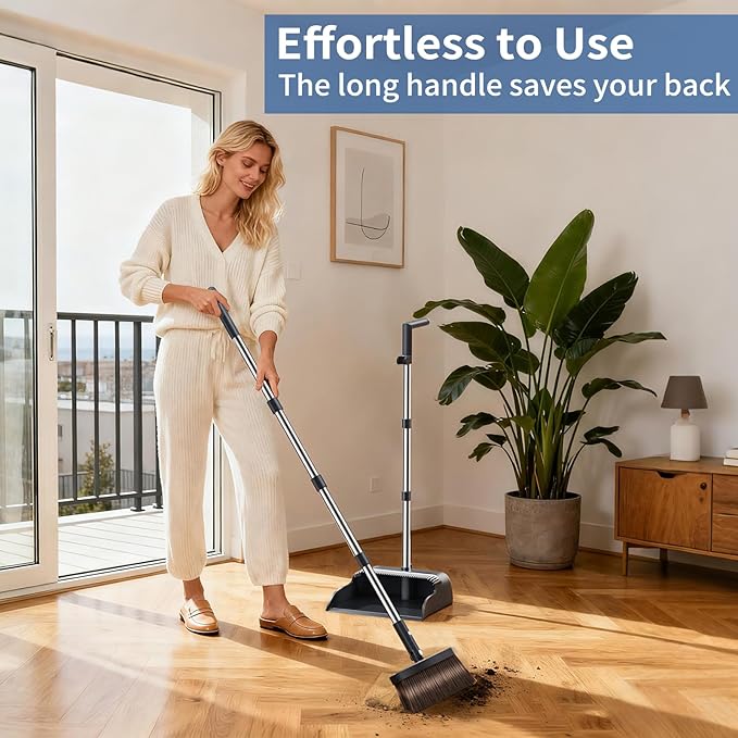 Broom with Dustpan Combo Set, Broom and Dustpan Set with 51.6" Long Handle & - Image 6