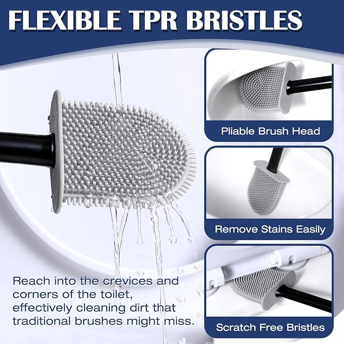 Toilet Brush and Holder Set, Wall Mounted Toilet Bowl Brush Head - Image 3