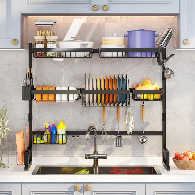 Over Sink Dish Drying Rack Snap-On Design Large Dish Drainer Storage Counter - Image 2