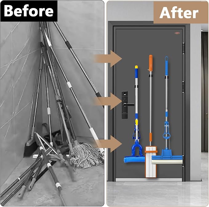 3-H Magnetic Broom Holder 4 Piece, 304 Stainless Steel Broom Holder Wall Mount - Image 5